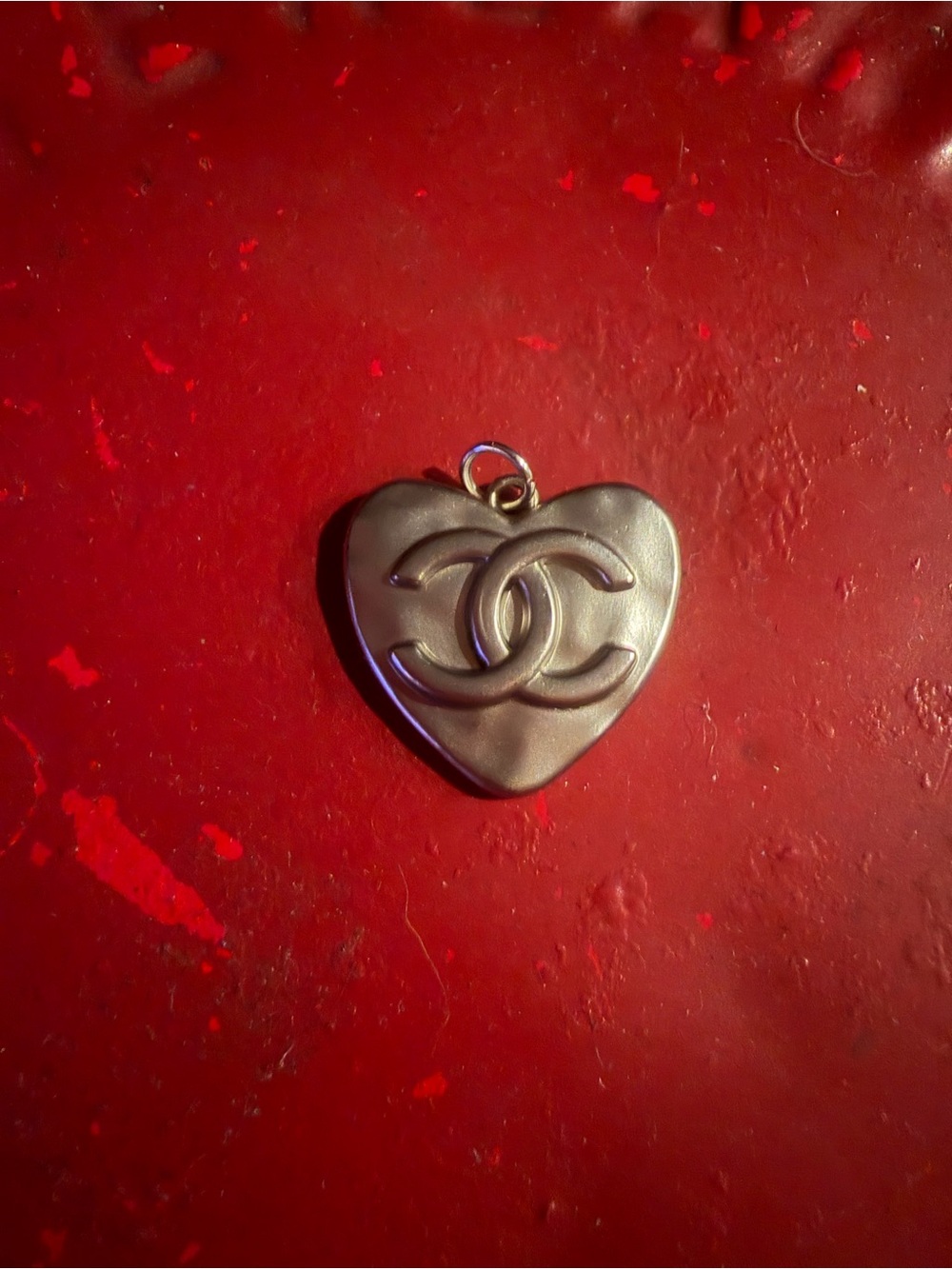 CHANEL Silver Heart CC Pendant Charm